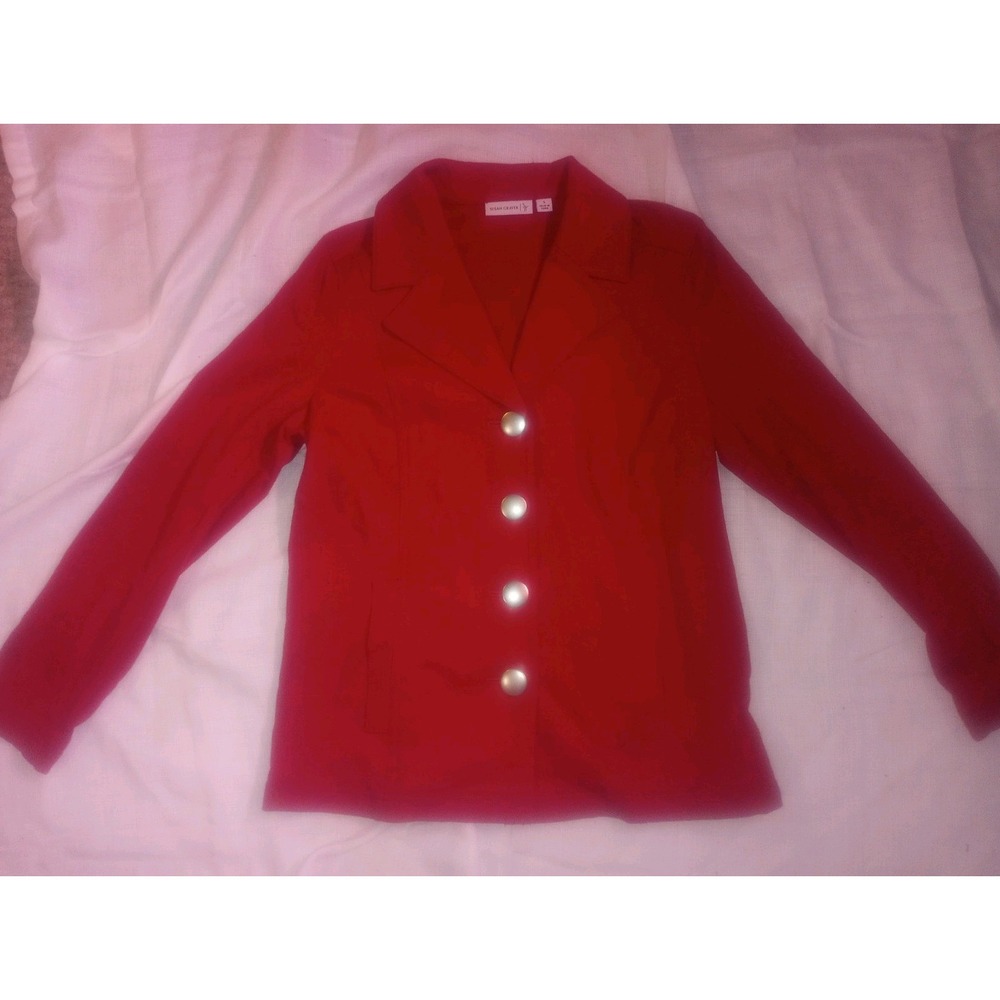 Susan Graver Small Red Pea Coat Style Jacket 4 Button Cotton Blend